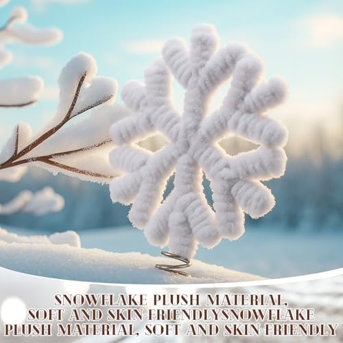 Gejoy 4 Inch Fur Plush Snowflake Christmas Tree Topper, mini Holiday Decor