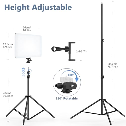 2 Pack Led Video Light Kit, 4000mAh Rechargeable Lithium Battery, Light Panel 2500k-8500k 2200Lux 79 inches Light Stand for Studio Photography Light Video Recording Game Live Streaming