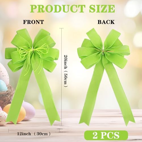 2 Pack Green Christmas Tree Bows 12x20inch Large Burlap Wreath Bow with Glitter String for Grinch Halloween Christmas Tree Topper Home Front Door Decor,Easter Bow,St. Patrick's Day Bow