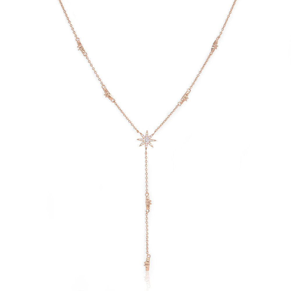 espere Star Drop Y Shaped Lariat Necklace Plated with 14K Rose Gold