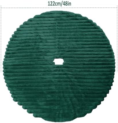Faux Fur Christmas Tree Skirts, 48 inches Plush Fluffy Christmas Tree Skirt with Stripe Textured Pattern for Christmas Tree Decorations (122CM, DarkGreen Stripe)