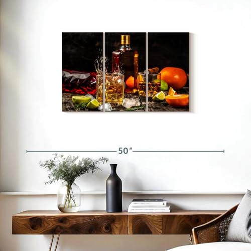 ElephantStock - Citrus Whiskey And Cigar Wall Art - Horizontal Multi Panel Canvas - 3 Piece Living Room Wall Decor - Photography Food And Drink Multi Piece Wall Art - Brown And Gray Decor - 33" x 20" - size: 33"L x 20"W