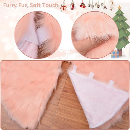 yuboo Salmon Pink Christmas Tree Skirt 48 inches, Fuzzy Fur Pastel Tree Skirt Rug Pink Christmas Decor for Slim Pencil Tree and 6-7 FT Christmas Trees