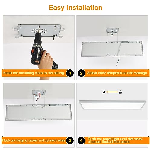 4-Pack 1x4 LED Flat Panel Light Surface Mount, 0-10V Dimmable, 40W-30W-20W & 3000K-4000K-5000K Selectable, for Kitchen, Shop, 100-277V, ETL, White - size: 1x4-4P