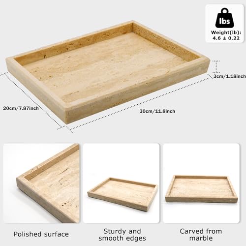 Travertine Tray,Bathroom Vanity Tray Non-Ceramic/Non-Resin,Marble Perfume Decorative Tray 12 x 8 inch (Travertine) - color: Travertine