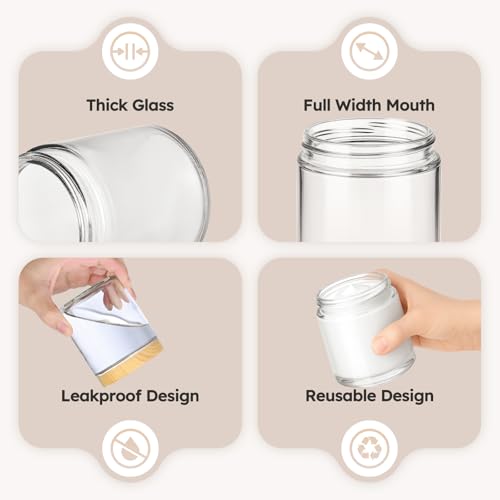 8 oz Glass Jars with Lids, 12 Pack Small Glass Jars with Plastic Woodgrain Lids, Lotion Container Empty Cosmetic Travel Containers for Sample, Cream, Lotion, Honey, Powder - color: Clear-Woodgrain Lids, size: 8 Ounces