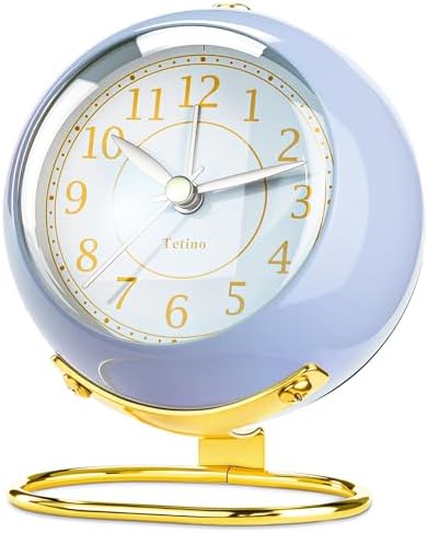 Analog Alarm Clocks,Retro Backlight Cute Simple design Small desk Clock With Night Light,Silent Non-Ticking,Battery Powered,For Kids,teens,Bedroom,travel,kitchen,Bedside Desk decor. (Retro Blue)