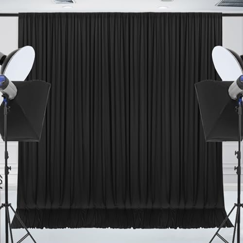ESGOTBME 10x7ft Wrinkle Free Black Backdrop Curtain for Parties Soft Fabric Drapes Wedding Black Curtain Backdrop for Birthday Party Decorations Background for Photography 5x7ft, 2 Panels