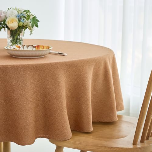 maxmill Fall Round Tablecloth Linen Texture Stain Resistant Waterproof Anti-Shrink Spillproof Washable Soft Table Cloth for Dining Room, Farmhouse Harvest Thanksgiving Holiday Party, 70 Inch, Amber - color: Amber, size: 70" (Round)