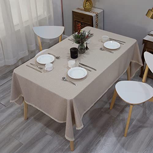 GLORY SEASON Lace Trim Tablecloth Linen-Look Textured Rustic Style Machine Washable Solid Heavy Weight Rectangle/Oblong Table Cloth Cover for Kitchen Dinning Tabletop Decoration 55x102 in Beige - size: 102" x 55" (Rectangular)