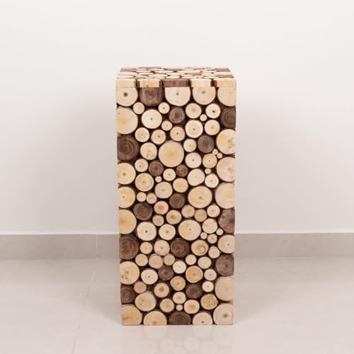 Efavormart 24 inch Natural Wooden Slices Pillar Pedestal Stand, Rustic Wood Riser Rectangular Plant Stand for Wedding Aisle and Farmhouse Home Decor - size: 24"