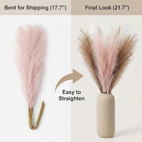 Pampas Grass Decor 30pcs 21.7 Inch, Faux Pampas Grass White Pink Brown Artificial Dried Flowers Fluffy No Shedding for Boho Wedding Home Bedroom Vase Filler - size: White Pink Brown