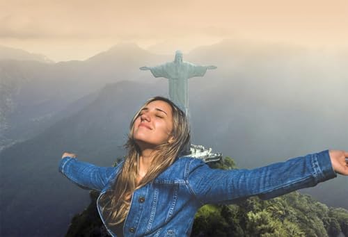 6x4ft Christ The Redeemer Backdrop Famous Place in Rio de Janeiro Brazil Historical Architecture Photography Background Holiday Vacation Travel Party Decorations Photo Studio Props - size: 6x4ft