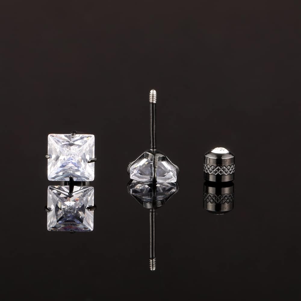 Hopply 4 Pairs Titanium Screw Back Surgical Stainless Steel Earrings for Women Men,Rainbow 5A Cubic Zirconia Studs Double Side Earrings Piercing Sleeper Jewelry 6mm