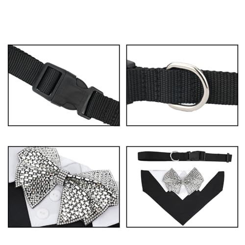 Suavifurri Dog Bandana Collar for Leashes Rhinestone Bow Tie Formal Tuxedo Pet Scarf Adjustable Neckwear with D Ring and Quick Release Buckle for Large Dogs Wedding Birthday Holiday Outfit (Large) - size: Large
