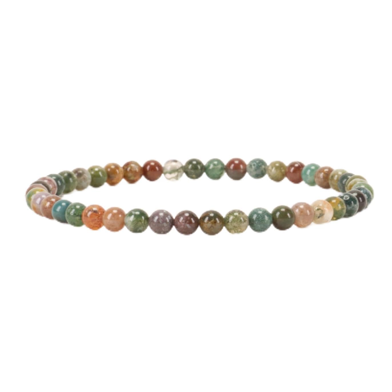 Cherry Tree Collection - Small, Medium, Large Sizes - Gemstone Beaded Bracelets For Women and Men - 4mm Round Beads (Indian Agate, Small)