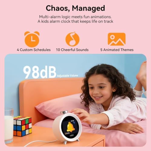 MOMILLA Alarm Clock for Heavy Sleepers Adults, Colorful Screen Temperature, Loud 7-Day Programmable 4 Alarms, Kids Alarm Clocks for Bedrooms Boys Girls, Easy to Set, Digital White Noise, Hourly Chime