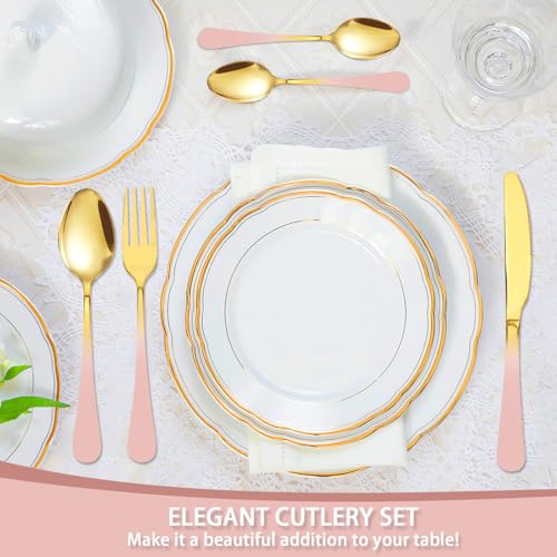 24 Pieces Flatware Set, Stainless Steel Cutlery Set with Silverware Holder, Modern Gold Silverware Set Includes Dinner Knives Forks Spoons,Hanging Silverware Set Service for 6 (Pink) - color: Pink