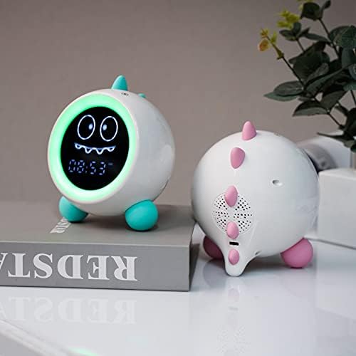 Kids Alarm Clock, Toddler Sleep Training Clock with Night Lights, Sound Machine, Time to Wake Dinosaur Alarm Clock for Children, Gift Ideas for Kids Toddler Boy Girl (Green)