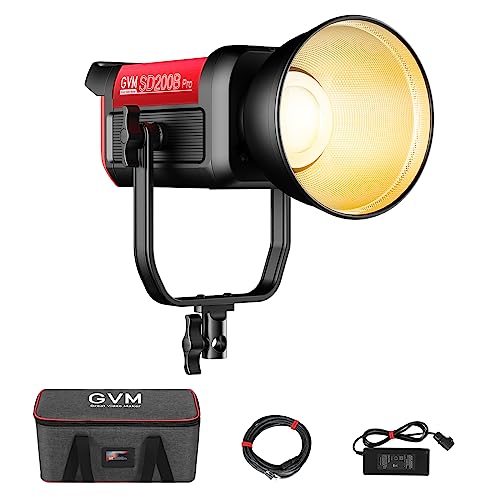 GVM 200W LED Video Light, 2700K-6800K Continuous Output Lighting LED COB Light with DMX/Bluetooth App Control, YouTube Studio Light for Film Recording Photography, CRI 97+ - size: 200W