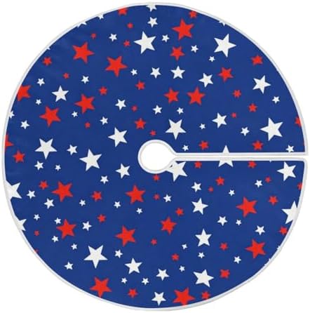 USA Patriotic Stars Memorial Christmas Tree Skirt Red Blue White Independence Day 36 Inches Xmas Tree Skirt Floor Door Mat Decorations for Holiday Party Indoor Outdoor Home Office Ornaments
