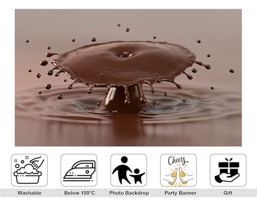 5x5ft Melted Chocolate Splash with Flying Droplets Backdrop Smooth Rich Brown Liquid Texture Photography Background for Dessert Baking Themed Party Decorations Banner Photo Booth Props - size: 5x5ft