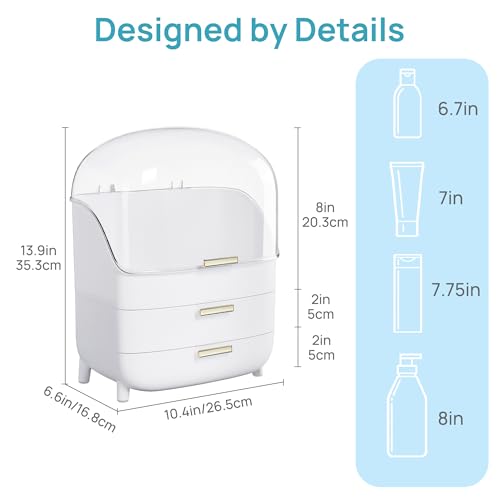 Vtopmart 3-Tier Skincare Makeup Organizer with Drawers and Lid for Vanity and Bathroom Countertop, Large Cosmetic Storage Box Case for Dresser, with Non-Slip Base - style: with Lids