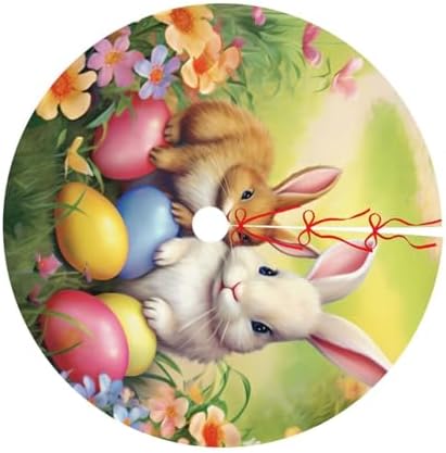Christmas Tree Skirt, Easter Holiday Easter Rabbit Bunny Eggs Spring Flower Xmas Large Tree Mat, New Year Festive Holiday Party Decorations 30" inches