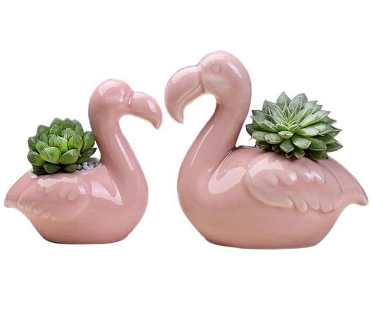 JOIZPAPA Pack of 2 Creative Planter Pots Flamingo Succulent Plants Pots Ceramic Mini Flower Pots Containers