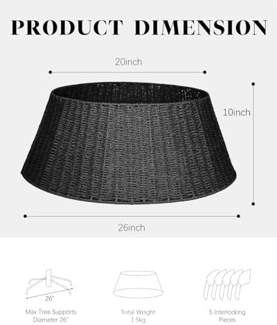 Rustic Farmhouse Christmas Tree Collar - Christmas Decorations Indoor - 28 Inch Woven Wicker Base Cover for Artificial Trees, Holiday Decoration Ring Skirt Basket for 5-9Ft, Natural & Stable