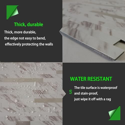 10-Sheet Peel and Stick Backsplash Tile, PVC Mixed Metal Stick on Kitchen, Bathroom Vanities, Fireplace Décor, Laundry Table(White Marble + Silver-2) - color: White Marble + Silver-2