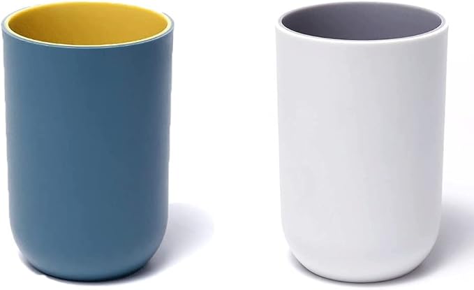 Unbreakable Reusable Drinking Cups Set of 2 Colors, Plastic Toothbrush Cup Tumblers 300 ml/10.5 oz, Dishwasher Safe (Light gray & Navy blue)