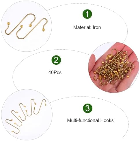 ibasenice 40Pcs 40Pcs Metallic S-Shaped Xmas Hanging Hooks with Beads Multi-Functional Ornament Hangers for Christmas Tree Decorations Party and Home Use