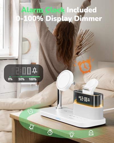 5 in 1 Mag-Safe Wireless Charger with Alarm Clock Night Light for Apple