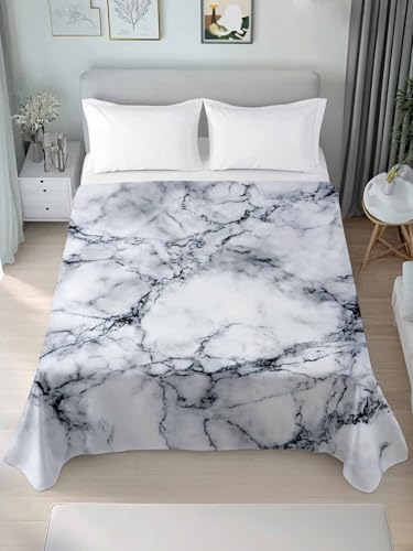 Queen Size Flat Sheet Only, Abstract Marble Stone Texture Bed Top Sheet Soft Microfiber Breathable Bedding Flat Sheets, Natural Crack Gray Rock Top Sheets Hotel Luxury - size: Queen