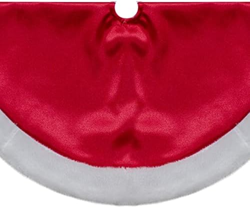 20-Inch Red Satin Mini Christmas Tree Skirt with a White Faux Fur Trim