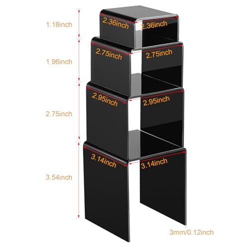 Chuangdi 20 Pcs Acrylic Display Risers, Black Product Stand, Jewelry Display Riser Shelf Showcase Fixtures for Figure Dessert Cupcake Candy Action Showcase (Black, Medium Set) - color: Black, size: Medium Set