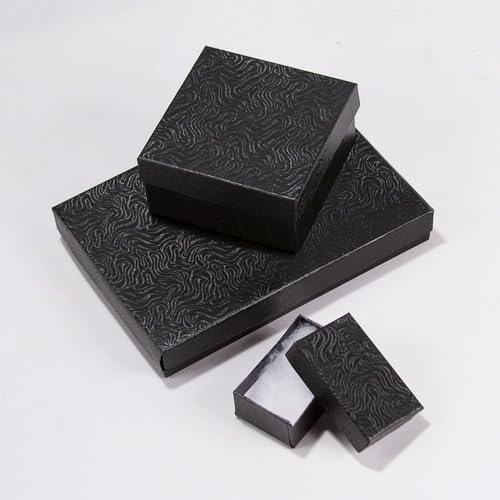 RJ Displays 6 Pack Cotton Filled Matte Black Color Paper Cardboard Large Jewelry Set, Bracelets, Watches, Crystals Gift Packaging Boxes and Retail Display Size 8 1/8" x 5 5/8" x 1 3/8" Inch (Matte Black)