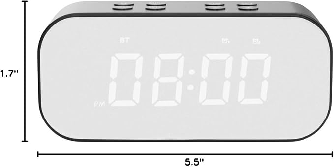 AFK Alarm Clock with Bluetooth Speaker for Bedroom/Office,Small Digital Clock for Heavy Sleepers Adults,Teens,Kids with Dual Alarms,Mirror LED Display,Hands-Free Calling.