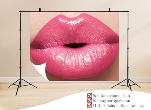 10x7ft Shiny Pink Lipstick Close Up Backdrop Lip Care Beauty Scene Photo Background Tapestry for Cosmetic Brand Party Makeup Event Photography Home Decorations Studio Props - size: 10X7ft