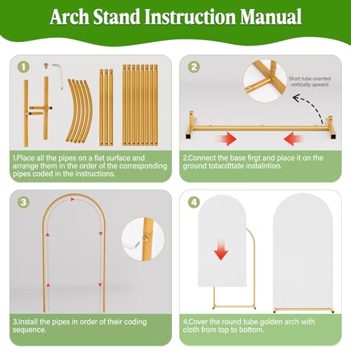 Arch Backdrop Stand and Cover Set, 6.6 x 3.3FT Gold Metal Wedding Arch for Ceremony, Heavy Duty Balloon Arch Stand with White Spandex Cover for Birthday Party, Baby Shower, Graduation, Event Decor - size: 6.6 Ft