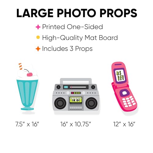 Big Dot of Happiness Through The Decades - Milkshake, Flip Phone and Boom Box Decorations - 50s, 60s, 70s, 80s and 90s Party Large Photo Props - 3 Pc - color: Through the Decades - 3 Pc