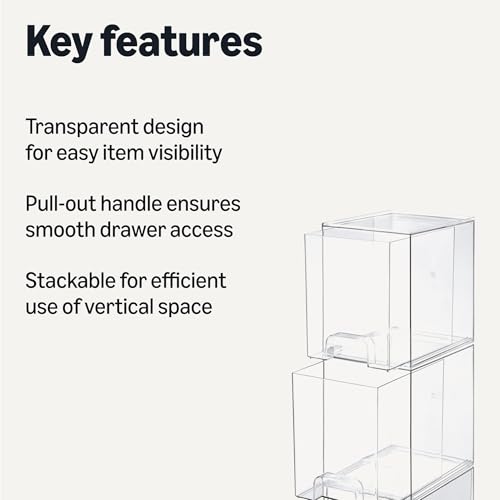 Amazon Basics Stackable Plastic Storage Makeup Organizer Drawers, Clear, 6.0" x 7.4" x 7.7", 4 Pack - size: 7.4" x 6" x 7.7"