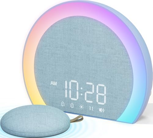 ANJANK Super Loud Alarm Clock with Wireless Bed Shaker, Vibrating Dual Alarm with Light Wake Up for Heavy Sleepers & Hearing Impaired, 9-Color Night Light, 8 Sounds, 0-100% Dimmer, USB Charger