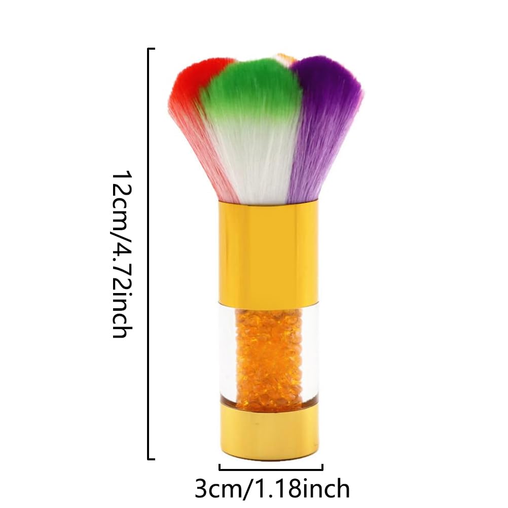 2Pcs Rainbow Nail Dust Brush, Colorful Nail Dusting Brushes, Nails Cleaning Brush with Rhinestone Handle, Professional Manicure Duster Remover Brush for Nail Glitter, Powder & Salon DIY Manicure-Gold