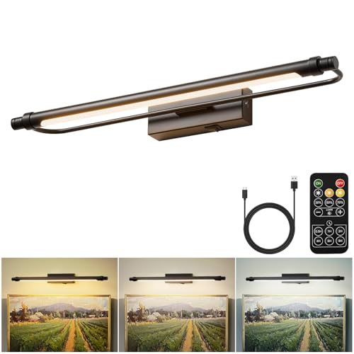 ZitoStory Battery Operated Picture Light for Wall with Remote,Dimmable Rechargeable LED Picture Lights Black Frame Wall Art Lamp for Bedroom, Living Room, Gallery 16 Inches - color: Black & 16 Inch