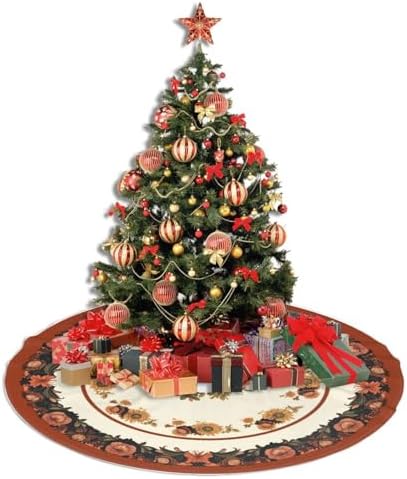 Thanksgiving Fall Pumpkins Sunflowers Christmas Tree Skirts 48", Xmas Tree Cloth Mats Trees Skirts for Decor Gift, Home Decoration
