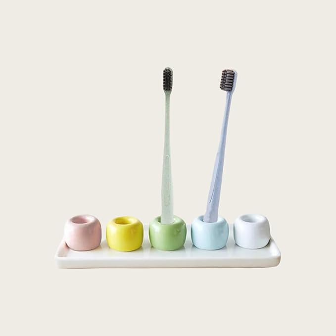 3PCS Ceramic Toothbrush Holder, Mini Tooth Brush Stand Portable Bathroom Accessories Organizer Makeup Tool Holder (Style A)