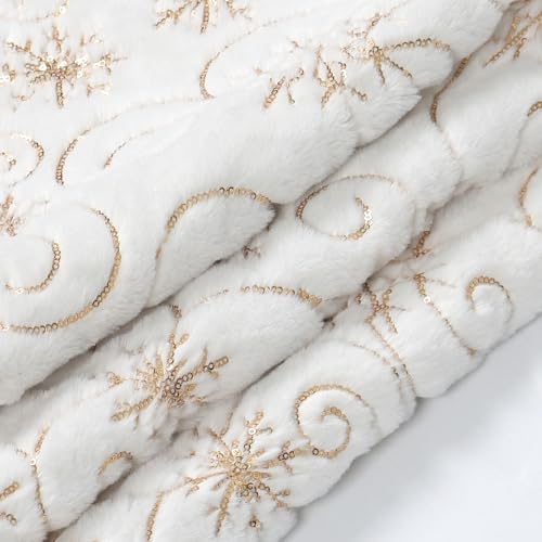 Dremisland Christmas Tree Skirt 36In White&Gold Tree Skirt with Snowflake