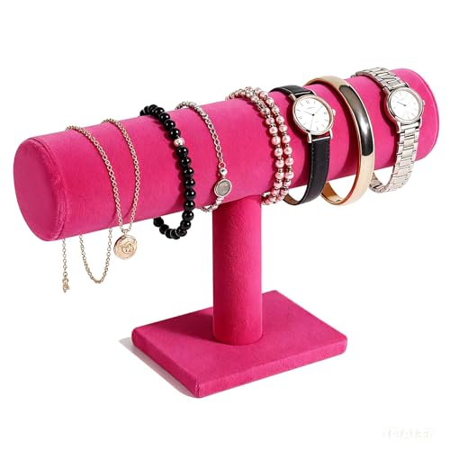 TENINYU Hovering T-Bar Bracelet Necklace Earring Bangle Pendants Anklet Tower Watch Key Jewelry Display Stand for Home Organization (Rose Red) - color: Rose Red